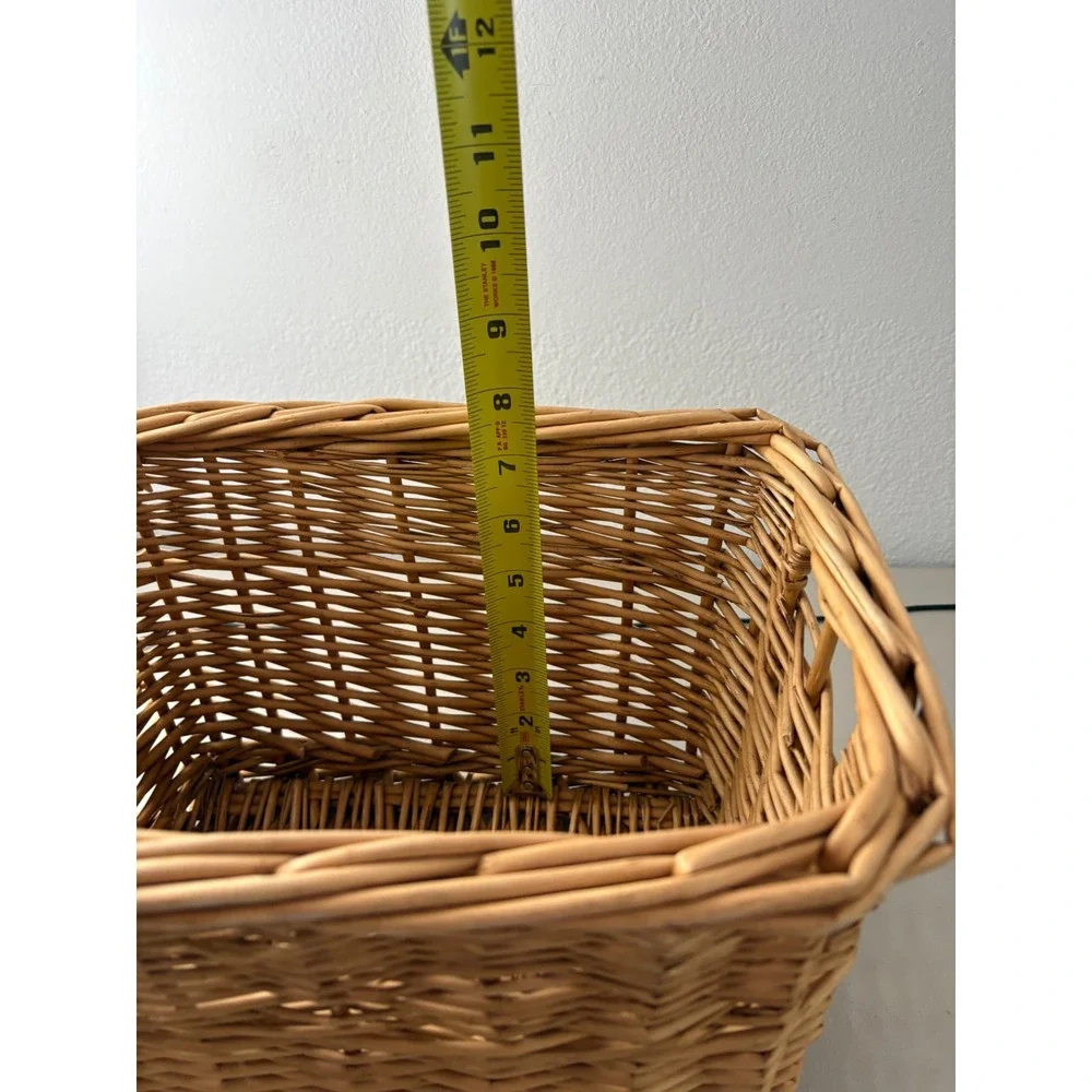 Natural Woven Wicker Storage Basket Rectangular Willow Bin with Handles Brown